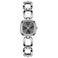 Women's vintage silver quartz watch with dark grey square dial and chain bracelet - Silver Case Black Face Silver Band