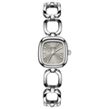 Silver square quartz watch with grey sunburst dial and decorative link bracelet - Silver Case Grey Dial Silver Strap