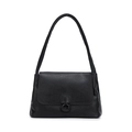 Minimalist black matte leather cloud tote bag with woven ring buckle and slim shoulder strap - Black