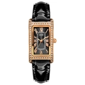 GEDI black rectangular quartz watch with rose gold case and sparkling crystal accents - Rose Gold Case Black Dial Black Strap