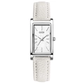 Elegant rectangular silver quartz watch with a classic white leather strap and silver markers - Silver Case White Dial White Strap