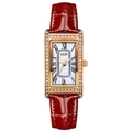 Gedi vintage rectangular gold watch with red embossed leather strap and diamond bezel - Rose Gold Case White Dial Red Strap