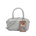 Hellgraue Bowling-Tasche aus Kunstleder mit Doppelgriffen und braunem Kartenhalter - Grau