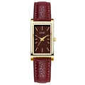 Orologio al quarzo quadrato con cinturino in pelle rossa e cassa in metallo dorato - Rosso Ancorra