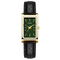 Orologio rettangolare dorato con quadrante verde scuro e cinturino in pelle nera - Cassa Oro Quadrante Verde Cinturino Nero