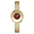 Orologio al quarzo da donna dorato con piccolo quadrante rosso e cinturino elastico - Cassa Dorata Quadrante Rosso Angola Cinturino in Acciaio Elastico Dorato