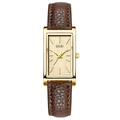 Orologio al quarzo rettangolare dorato con cinturino in pelle marrone e quadrante testurizzato - Cassa Dorata Quadrante Dorato Cinturino Caffè