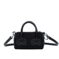 Mini borsa a secchiello nera in velluto a coste con fiocchi e tracolla per bambine - Nero