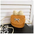 Borsa a tracolla per bambini giallo senape con pois a cuore neri e fiocco giallo - Marrone