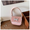 Roze mini schoudertas voor meisjes met wit kant en een zilveren gestipte strik versiering - Roze