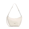Bolso de hombro media luna beige con correa ajustable y detalle de cadena plateada - Blanco