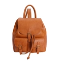 Retro brown faux leather backpack for women with front pockets and buckle straps - Brown