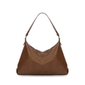 Classic brown leather hobo shoulder bag with silver zipper and adjustable strap for women - Brown