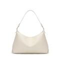 Minimalist beige tote bag in lychee texture leather with adjustable shoulder strap - Off-white