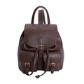 Deep brown faux leather backpack with litchi texture and gold buckle front pockets - Light Coffee