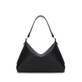 Minimalist black leather hobo tote bag with a textured finish and curved silhouette - Black