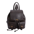Dark brown faux leather vintage backpack with drawstring flap and front buckle pockets - Dark Coffee