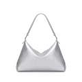 Silver metallic hobo shoulder bag with wrinkled texture and minimalist design - Silver