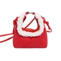 Mini sac à main enfant en daim rouge avec fausse fourrure blanche et fine bandoulière - Rouge