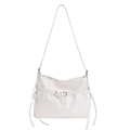 Minimalist off-white PU leather tote bag featuring a decorative silver buckle and side straps - Off-white