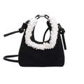 Mini sac à bandoulière en suède noir pour filles avec bordure en fausse fourrure blanche - Noir