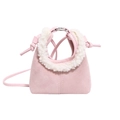 Borsa rosa per bambini con manico in ecopelliccia bianca e tracolla lunga regolabile - Rosa