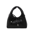 Bolso de mano semicircular de cuero PU negro con lazo y esferas de metal plateado - Negro