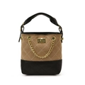 Kids quilted bucket bag with brown frosted suede, black leather stitching and gold lock - Khaki