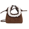 Mini borsa marrone in finto scamosciato con bordo in lana bianca e tracolla - Biscotto