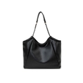 Large black leather tote bag with pebble texture and silver chain strap details - Black