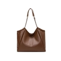 Donkerbruine shopper tas met leer-lychee textuur en zilveren ketting schouderband - Bruin