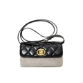 Chic quilted black leather and grey suede crossbody bag with golden buckle closure - Gray