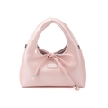 Bolso rosa minimalista con asa redonda y detalle decorativo de lazo para mujer - Rosa