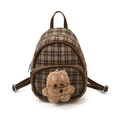 Mini sac à dos enfant à carreaux gris et orange avec breloque peluche chien et poignée cuir - Gris