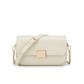 Minimalist cream white leather crossbody bag with elegant gold metal buckle closure - White
