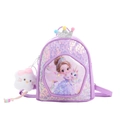 Mochila morada con lentejuelas para niñas con dibujo de princesa y peluche - Púrpura con Colgante