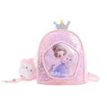 Mochila rosa de lentejuelas para niñas con estampado de princesa y unicornio - Rosa Con Colgante