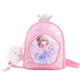 Mochila rosa de lentejuelas para niñas con dibujo de princesa y colgante de gato - Rosa Fucsia Con Colgante