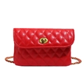 Detail of red quilted crossbody bag with gold twist lock and chain strap - Red