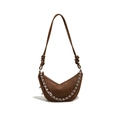 Borsa hobo a mezzaluna retrò marrone scuro in pelle scamosciata con catena argento - Quadri Caffè Maillard