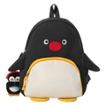 Sac à dos pingouin mignon pour femmes noir et blanc avec pendentif peluche et détails jaunes - Grand / Avec Pendentif / Noir