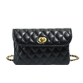Klassische gesteppte schwarze Ledertasche mit goldenem Drehverschluss und Kettenriemen - Schwarz