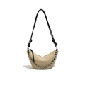 Borsa a mezzaluna beige con catena argentata e tracolla nera con nodi - Grigio chiaro