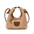 Khaki pluche teddybeer handtas voor meisjes met geruite strik en lamswol textuur - Khaki