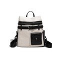 Mochila vintage en contraste de lona crema con detalles de cuero negro y hebilla - Blanco Roto