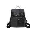 Mochila de viaje elegante en tela gris oscuro y cuero negro de gran capacidad - Negro