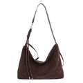 Minimalist large brown hobo tote bag in premium suede finish with crescent shape design - Brown