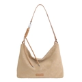 Minimalist khaki hobo tote bag in soft faux suede with knotted strap and silver zipper - Apricot Grey