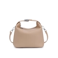 Beige lychee pattern leather handbag with silver clasp and adjustable shoulder strap - Khaki