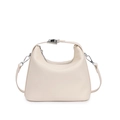Cream colored litchi pattern leather handbag with silver hardware for women - White